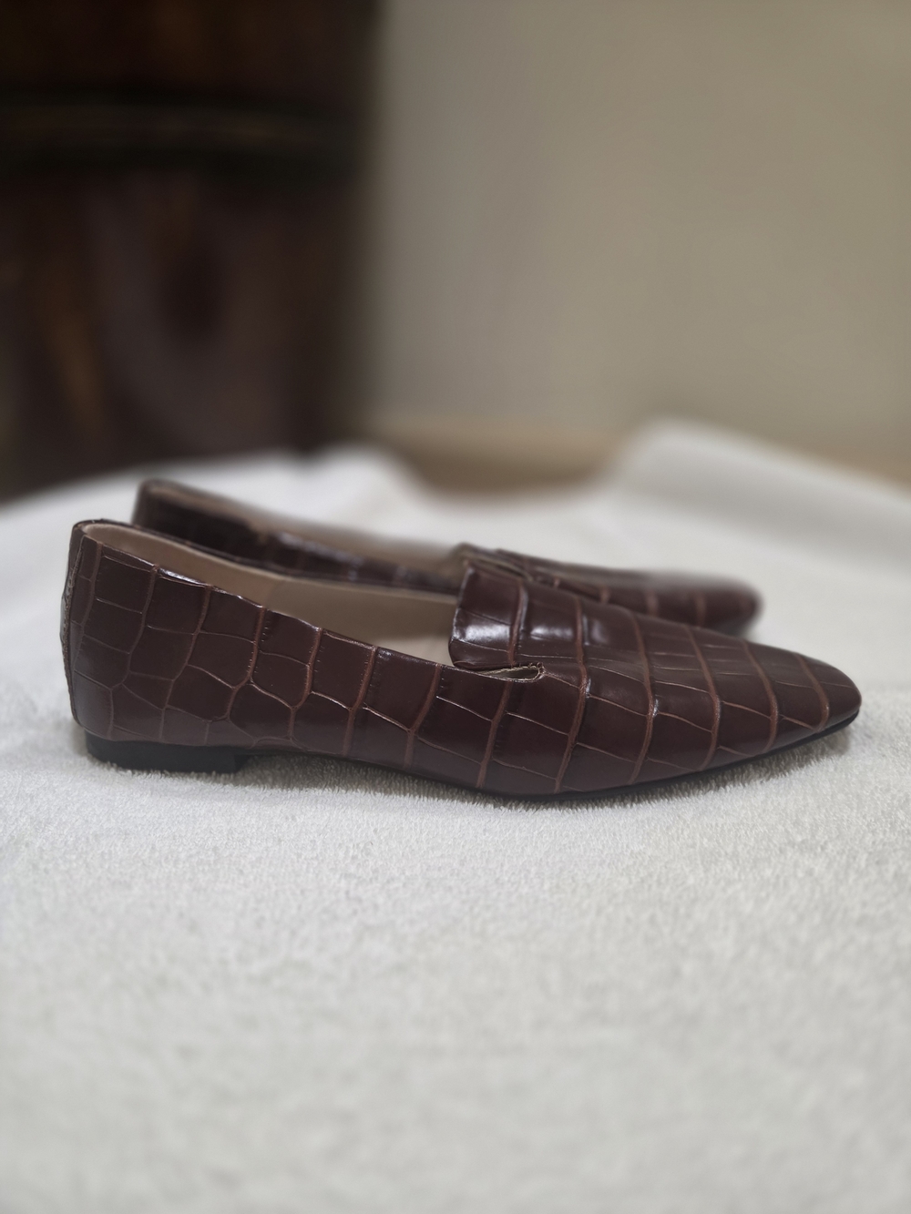 ZARA Basic Brown Croc Embossed Loafers Flats Size EU 40 US 9